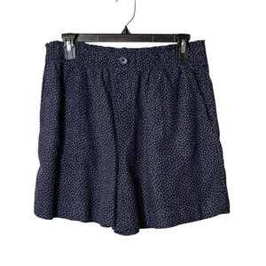 Loft Womens Linen Shorts Medium Pull On Beachy Preppy Polka Dots Navy Blue